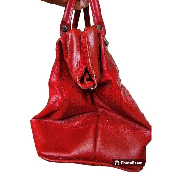 Vintage Belle Rose Ostrich Leather Red Korean Purse Medium Detachable Strap NEW - Picture 5 of 14